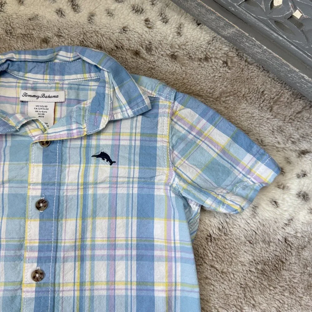 Tommy Bahama plaid button up shirt boys size 5 preppy coastal resortwear beach